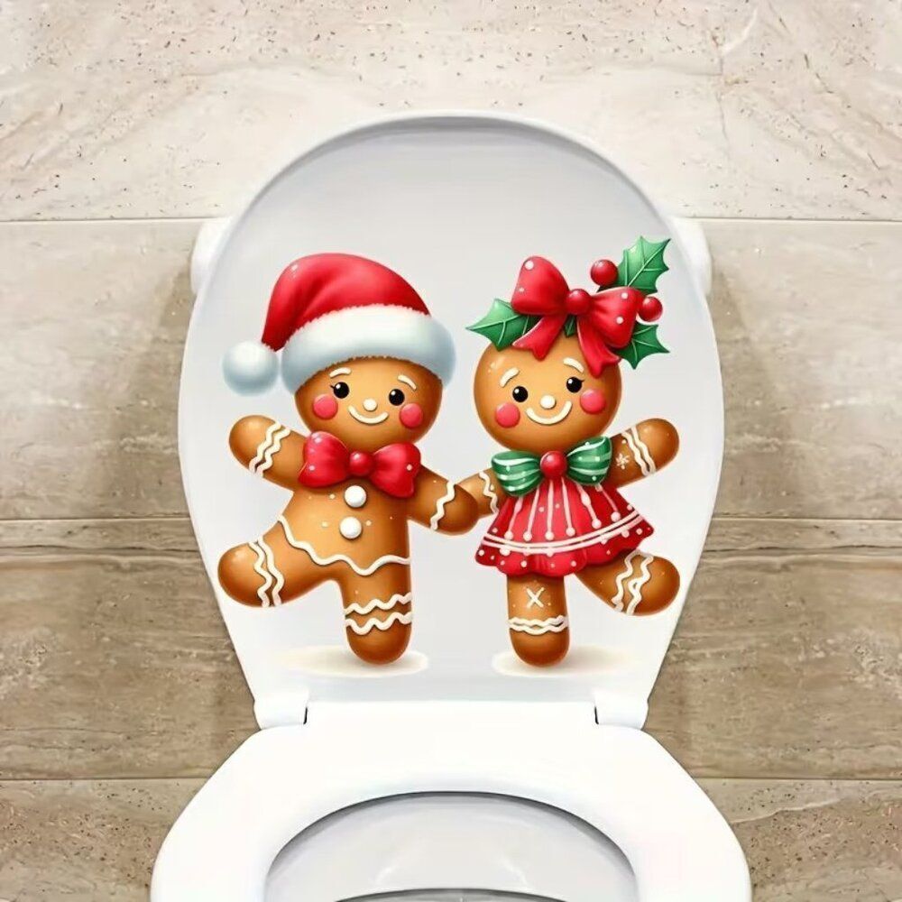 Gingerbread Man and Woman Bathroom Sticker for Festive Christmas Atmosphere